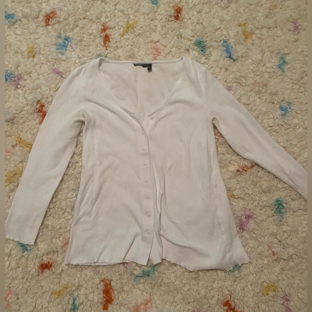 White Waffle Knit Maternity Button Down